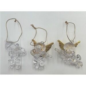 Set of 3 Clear Acrylic Cherub Angel Ornaments Christmas‎ Holiday Decoration